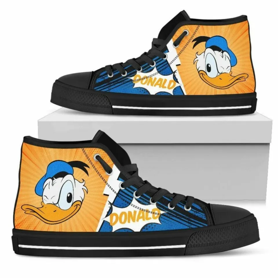 Cartoon Gift, Donald Duck Printed High Top Shoes.