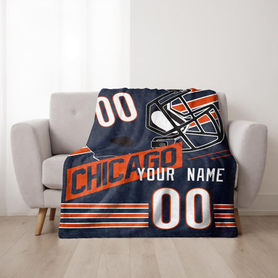 Chicago Football Personalized Blanket,Retro Chicago Bear Football Blanket , Chicago Bear Fan Gift