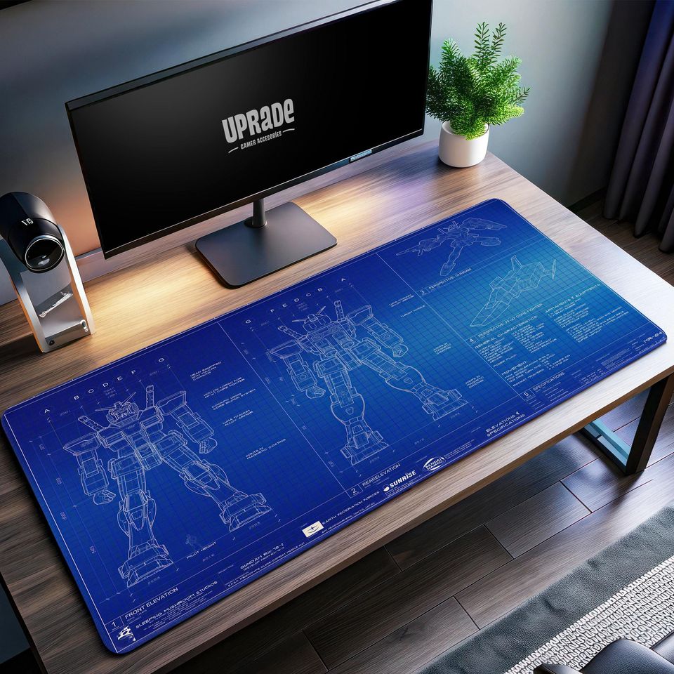 Gundam Blueprint Gaming Desk Mat - Mecha Design Mouse Pad, Perfect Gift for Robot Enthusiasts