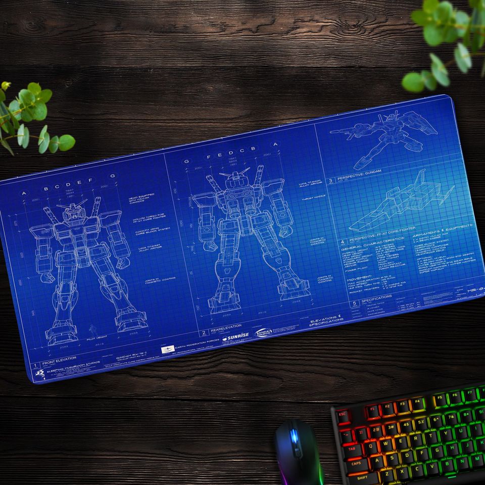 Gundam Blueprint Gaming Desk Mat - Mecha Design Mouse Pad, Perfect Gift for Robot Enthusiasts