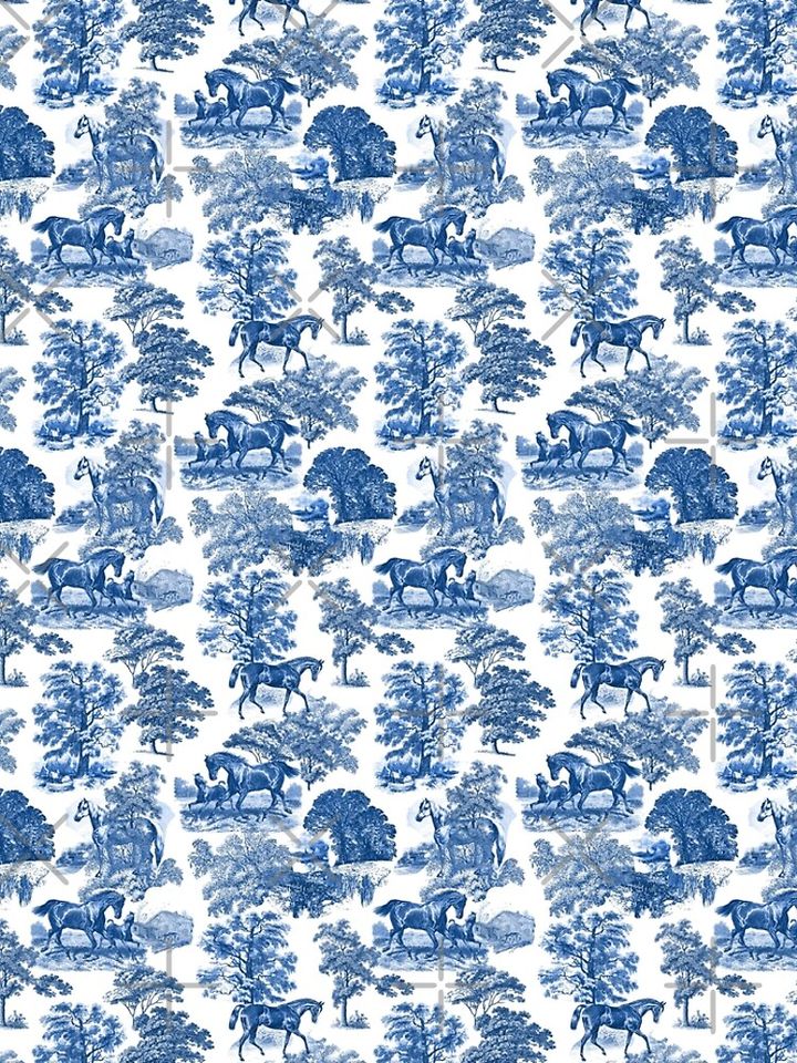 Elegant Vintage Chic Blue Toile Horses Pattern Leggings