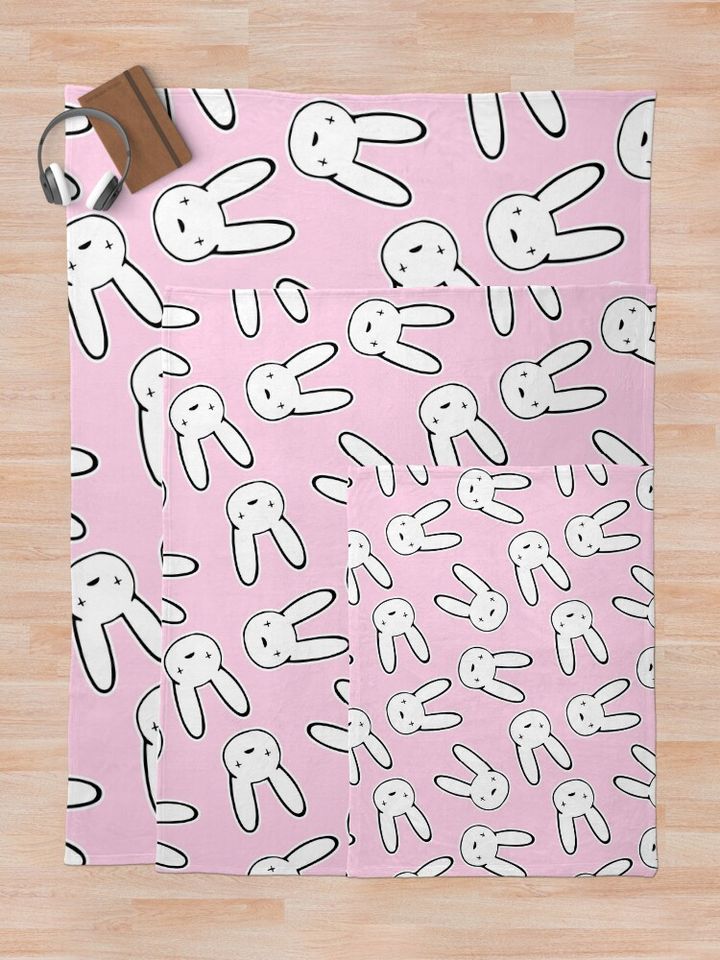 Bad Bunny Oasis Logo Pattern (White on Millennial Pink) Throw Blanket