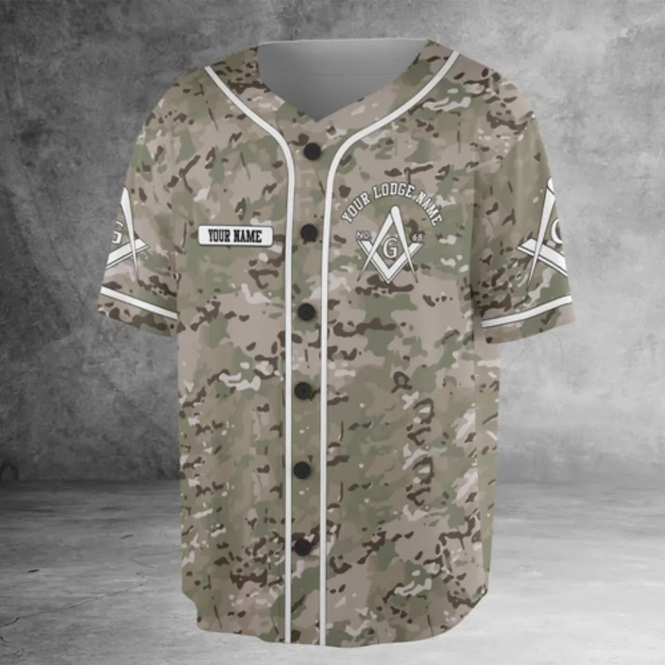 Personalized Masonic Lodge with Camo Army 3D Baseball Jersey Shirt