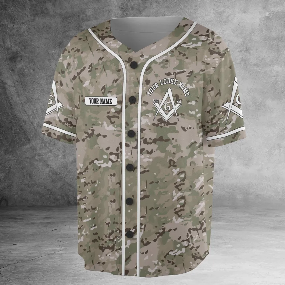 Personalized Masonic Lodge with Camo Army 3D Baseball Jersey Shirt