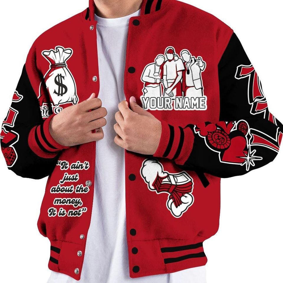 Bred Velvet 11s Varsity Jacket, Streetwear Varsity Jacket, Hip Hop Varsity Jacket, Paid In Full Baseball Varsity Jacket Custom Name Varsity Jackets