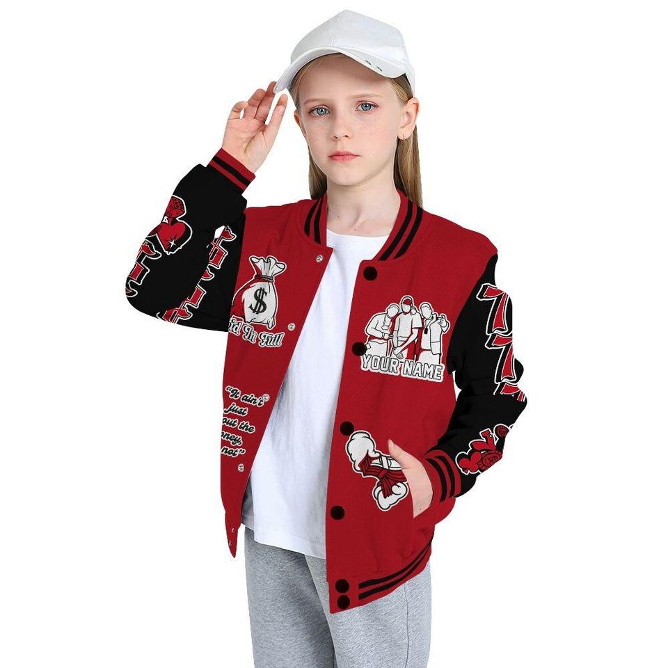 Bred Velvet 11s Varsity Jacket, Streetwear Varsity Jacket, Hip Hop Varsity Jacket, Paid In Full Baseball Varsity Jacket Custom Name Varsity Jackets
