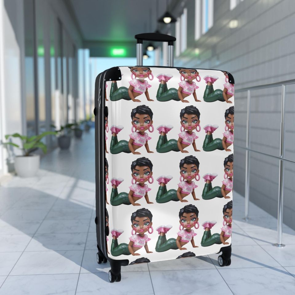 AKA "Alpha Kappa Alpha" Pink & Green Pixie Girl Travel Suitcase