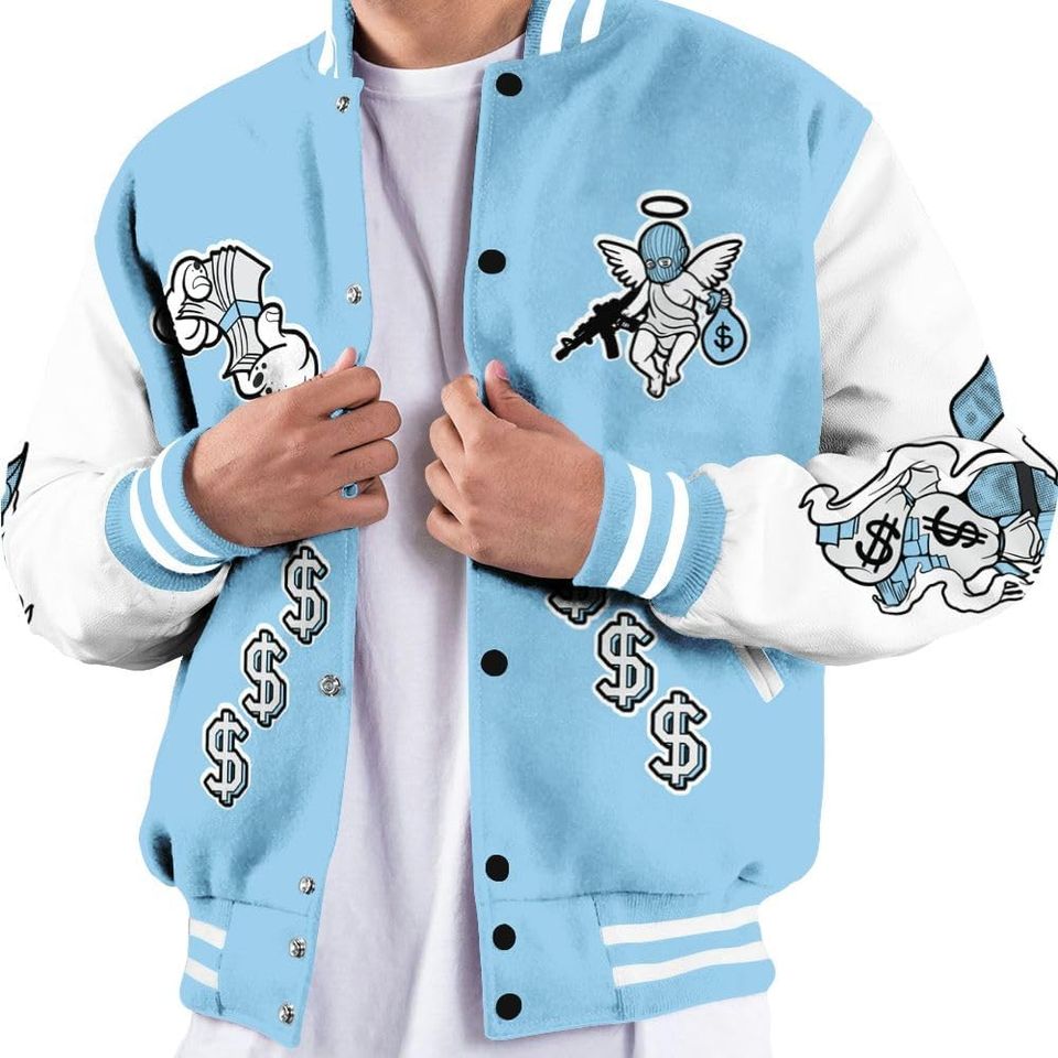 Dunkare Legend Blue 11s Varsity Jacket, Streetwear Varsity Jacket, Retro 11 Legend Blue Shirt, Graphic Trust No One All Over Print Letterman Jackets