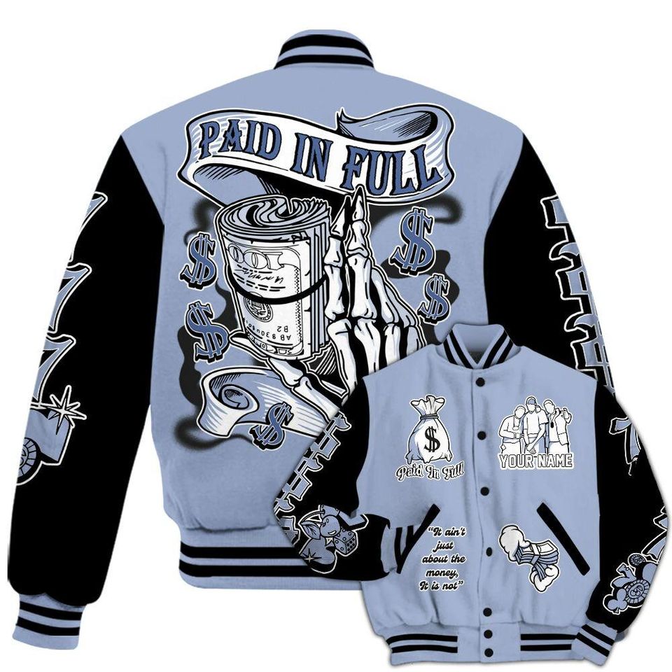 Black Metallic 5s Varsity Jacket, Streetwear Varsity Jacket, Hip Hop Varsity Jacket, Paid In Full Baseball Varsity Jacket Custom Name Varsity Jackets