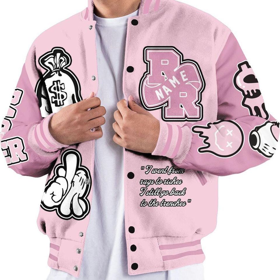 Orchid 4s Varsity Jacket, Streetwear Varsity Jacket, Hip Hop Varsity Jacket, Rag 2 Rich Graphic Varsity Jackets
