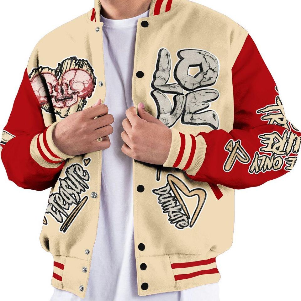 Dunk Low Strawberry Waffle Varsity Jacket, Streetwear Varsity Jacket, Hip Hop Varsity Jacket, Skull Love Varsity Jackets