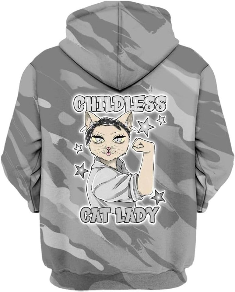 Dunkare Retro Black Wolf Grey 12s 3D Hoodie, 12 Black Wolf Grey Hoodie - Childless Kat Lady All Over Print Unisex Hoodie
