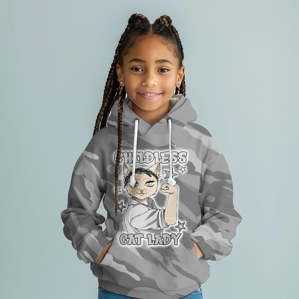 Dunkare Retro Black Wolf Grey 12s 3D Hoodie, 12 Black Wolf Grey Hoodie - Childless Kat Lady All Over Print Unisex Hoodie