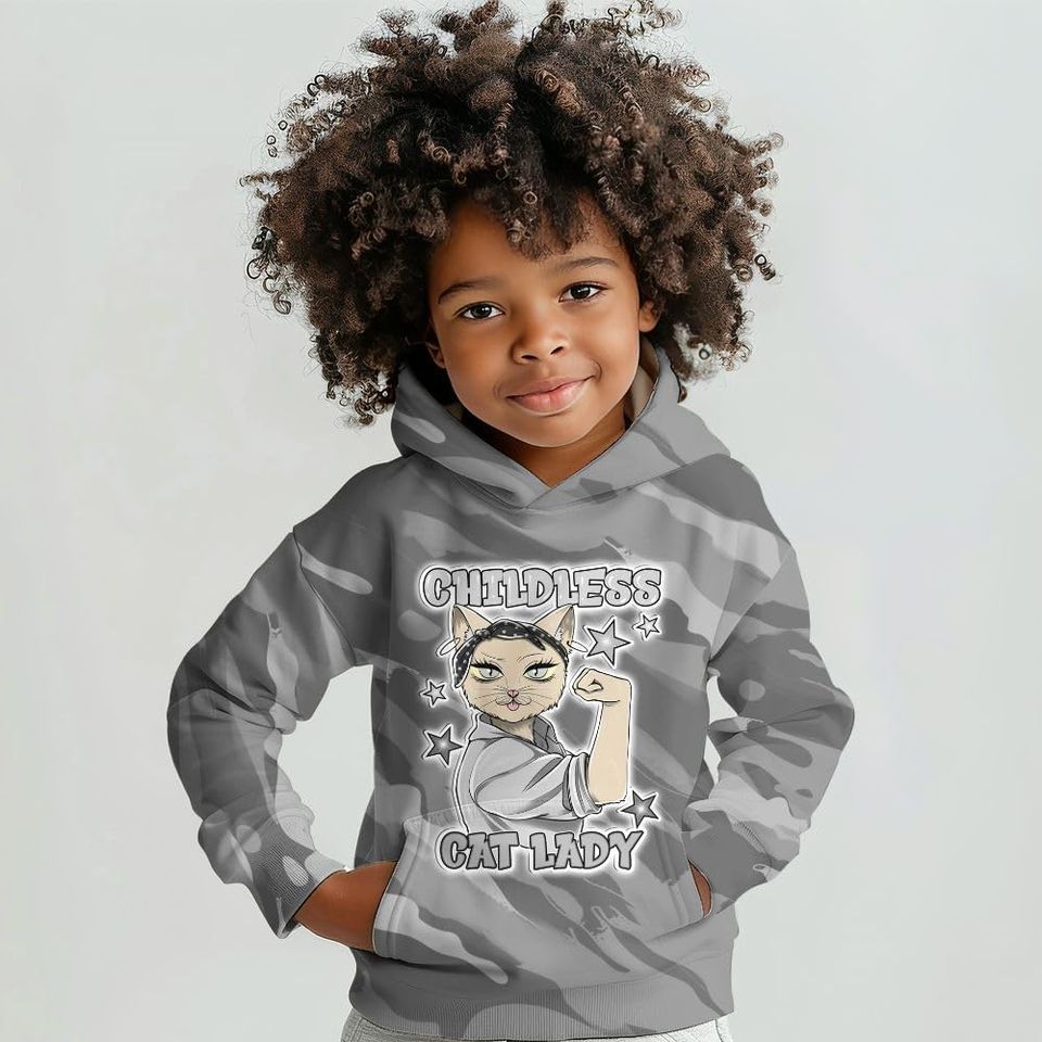 Dunkare Retro Black Wolf Grey 12s 3D Hoodie, 12 Black Wolf Grey Hoodie - Childless Kat Lady All Over Print Unisex Hoodie