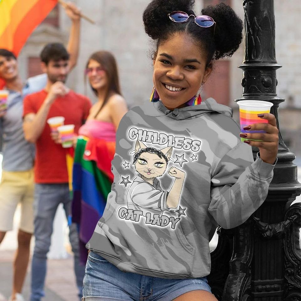 Dunkare Retro Black Wolf Grey 12s 3D Hoodie, 12 Black Wolf Grey Hoodie - Childless Kat Lady All Over Print Unisex Hoodie