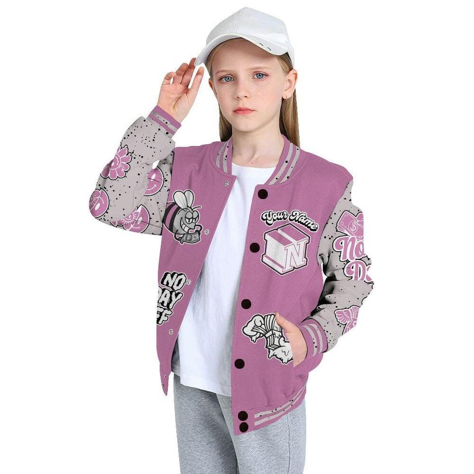 Neutral Grey Black White Orchid 4s Varsity Jacket, Streetwear Varsity Jacket, Hip Hop Varsity Jacket, No Day Off Graphic Custom Name Varsity Jackets