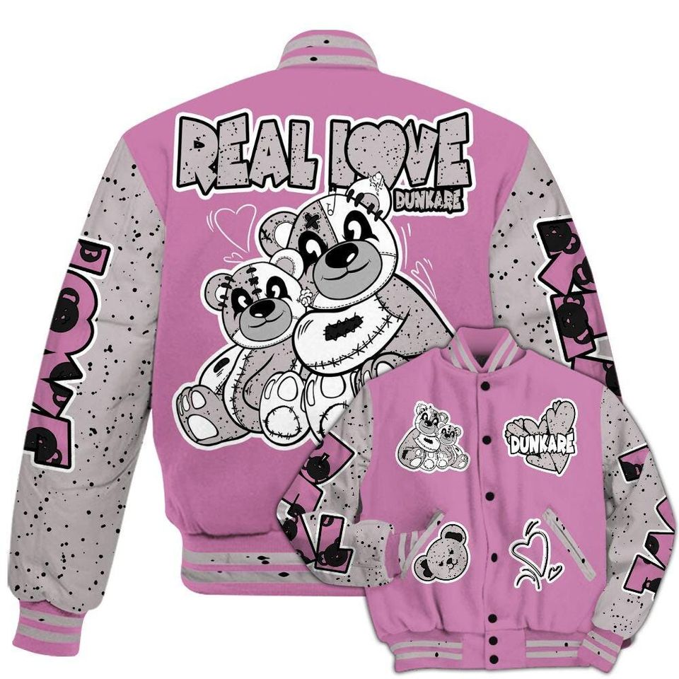 Neutral Grey Black White Orchid 4s Varsity Jacket, Streetwear Varsity Jacket, Hip Hop Varsity Jacket, Sincere Fondness Bear Varsity Jackets