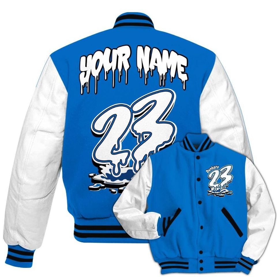Blueberry 12s Varsity Jacket, Streetwear Varsity Jackets, Custom 23 Drip All Over Print Letterman Jackets
