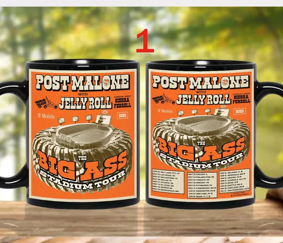 Custom Custom Post Malone and Jelly Roll US 2025 Tour Coffee Mug