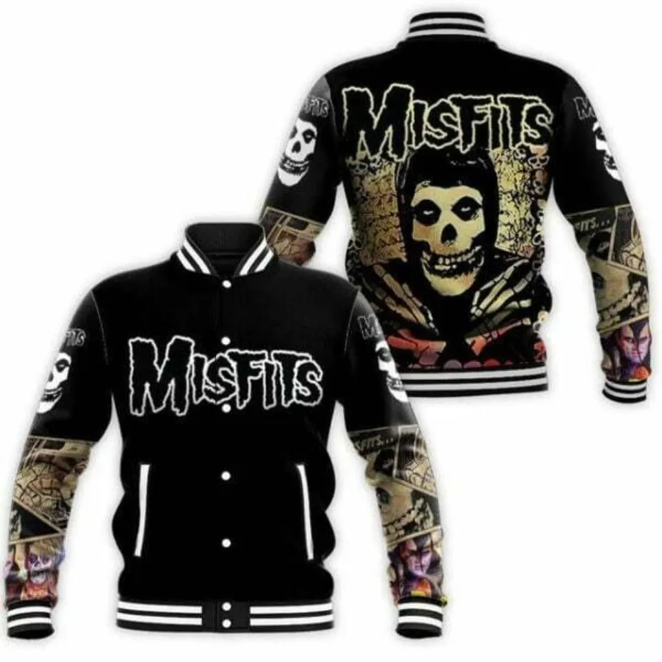 Mis-fits Punk Rock Band Skull Skeleto Baseball Jacket