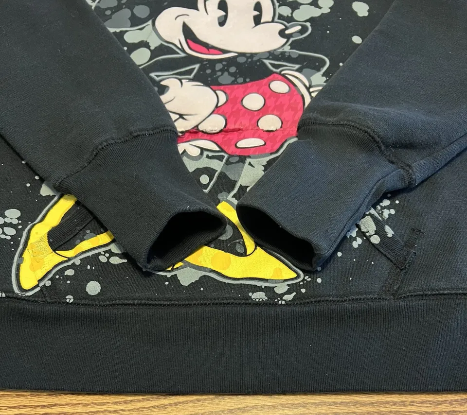Disney Parks Womens L Hoodie Minnie Mouse 3-D Graphic Black Pullover Sweatshirt