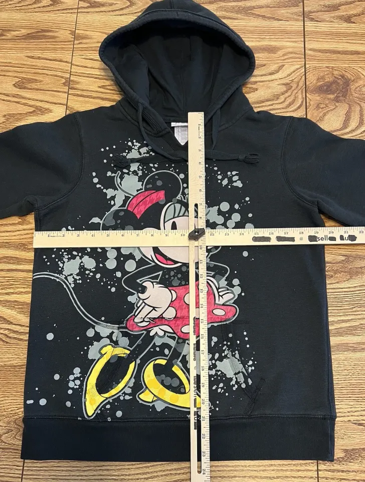 Disney Parks Womens L Hoodie Minnie Mouse 3-D Graphic Black Pullover Sweatshirt