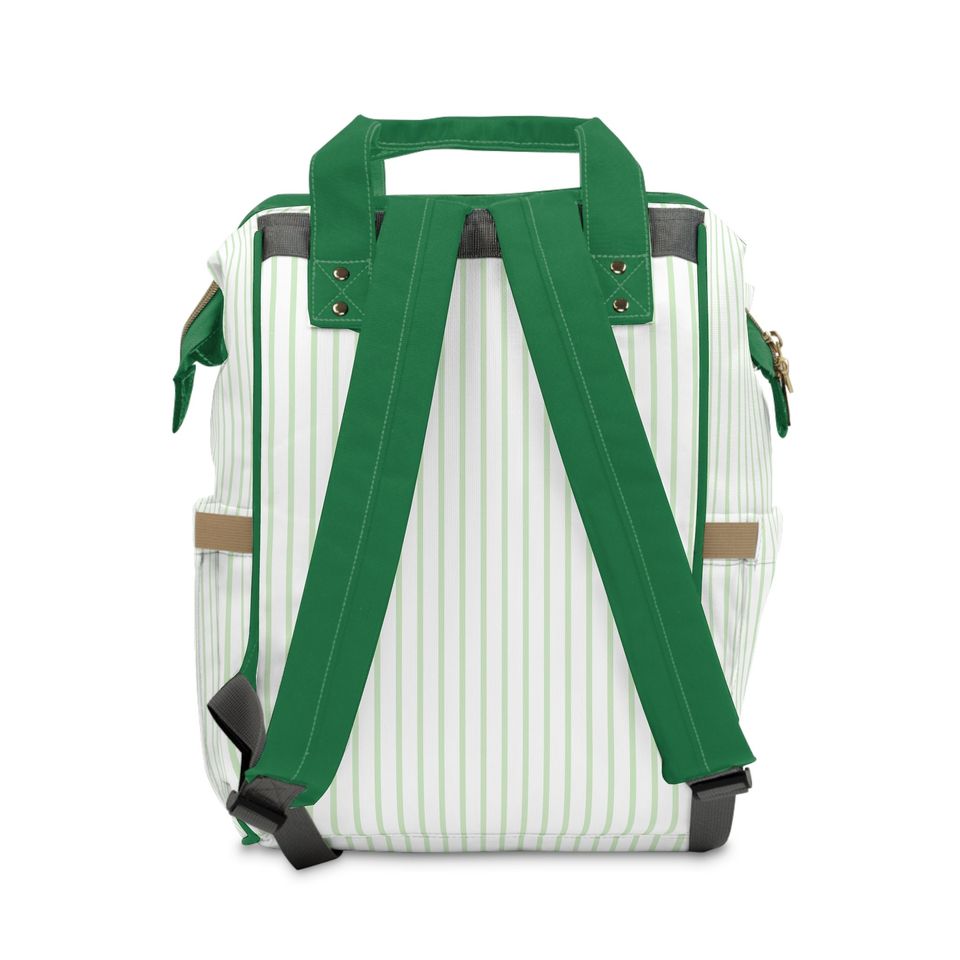 Green Striped Multifunctional Backpack / Diaper Backpack / Monogrammed School Bag Hospital Bag Personalized Gift