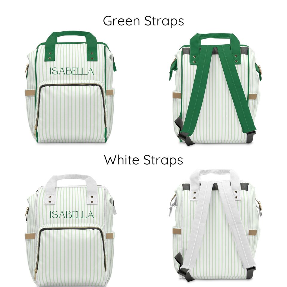 Green Striped Multifunctional Backpack / Diaper Backpack / Monogrammed School Bag Hospital Bag Personalized Gift