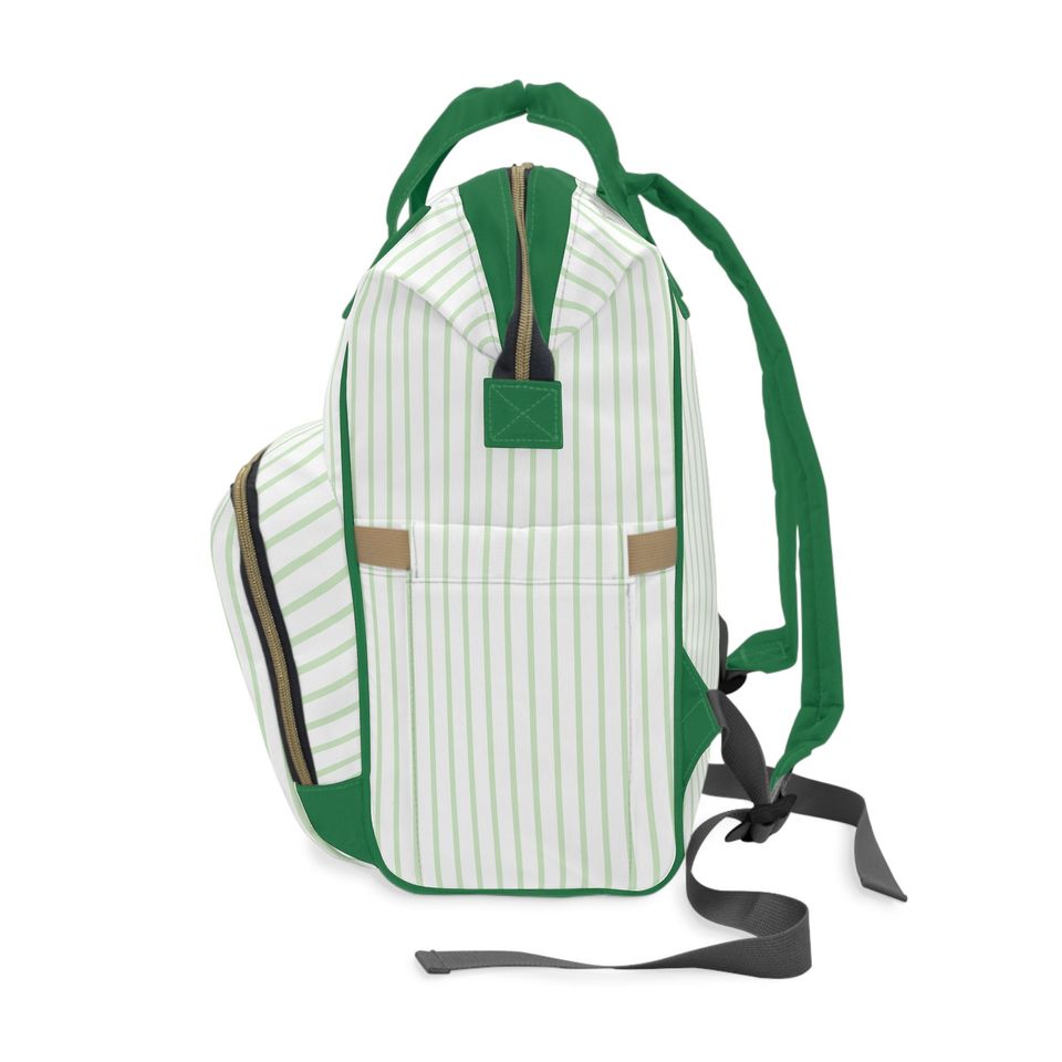 Green Striped Multifunctional Backpack / Diaper Backpack / Monogrammed School Bag Hospital Bag Personalized Gift
