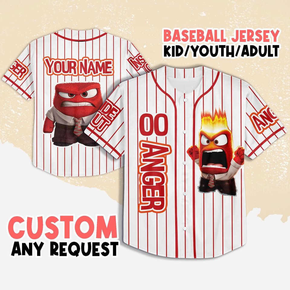 Personalized Inside Out Anger Baseball Jersey, Disney Anger Baseball Jersey