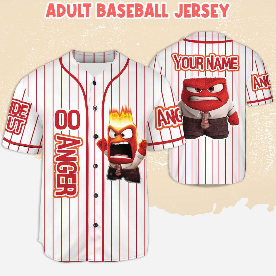 Personalized Inside Out Anger Baseball Jersey, Disney Anger Baseball Jersey