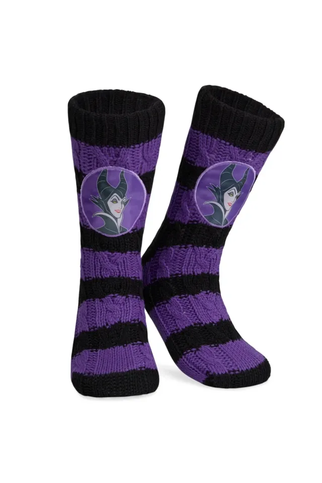 DISNEY Womens Maleficent Warm Fluffy Calf Socks