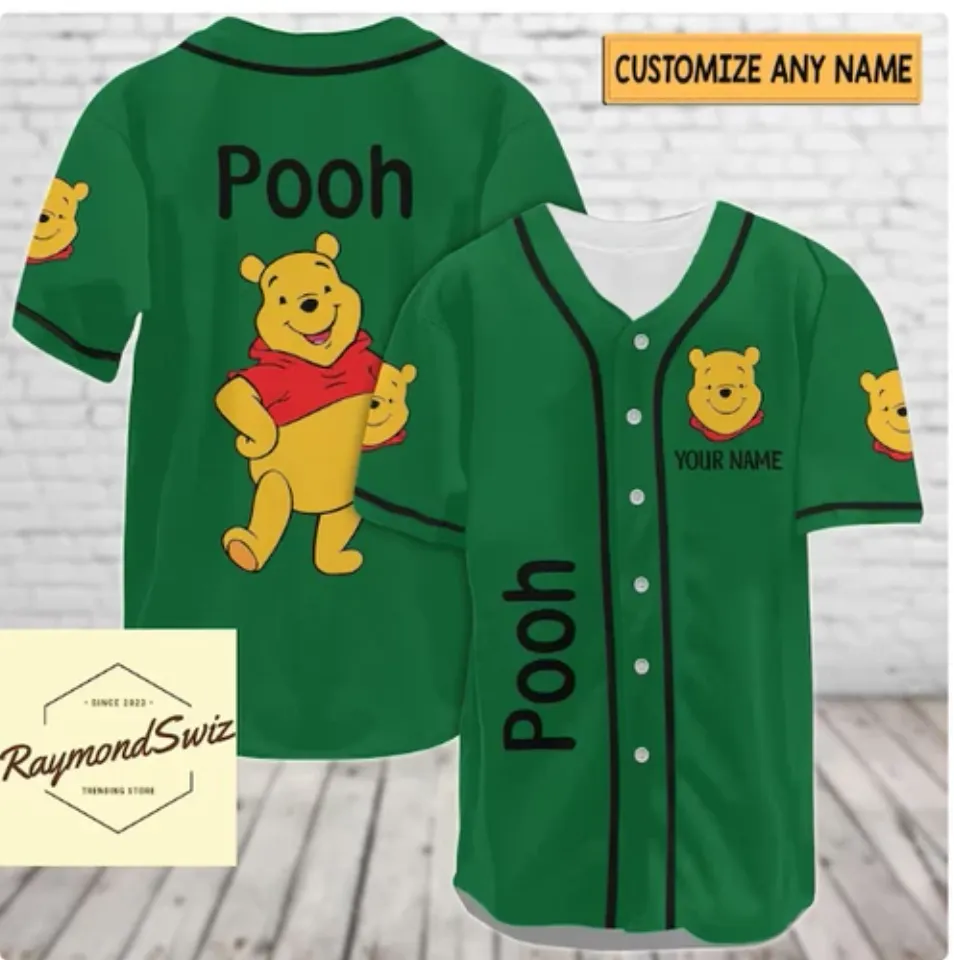 Halloween Custom Pooh Bear GREEN 3D Baseball Jersey Shirt