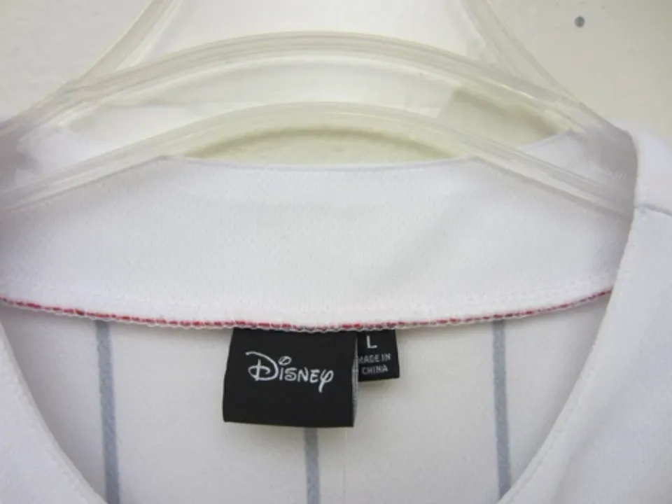 New Mickey Mouse #28 Baseball Jersey White Button Pinstriped Disney Store Mens L