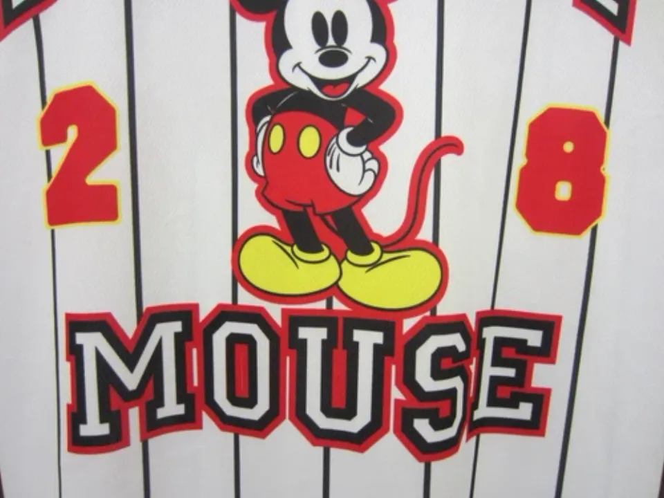 New Mickey Mouse #28 Baseball Jersey White Button Pinstriped Disney Store Mens L