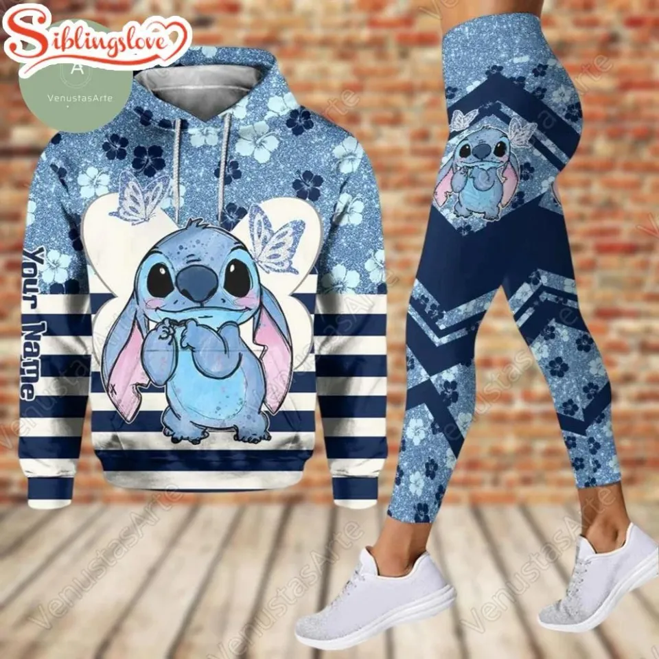 Custom Name Cute Stitch 3D Hoodie Legging Set, Lilo & Stitch 3D Hoodie Legging Set, Stitch Aloha 3D Hoodie Legging Set
