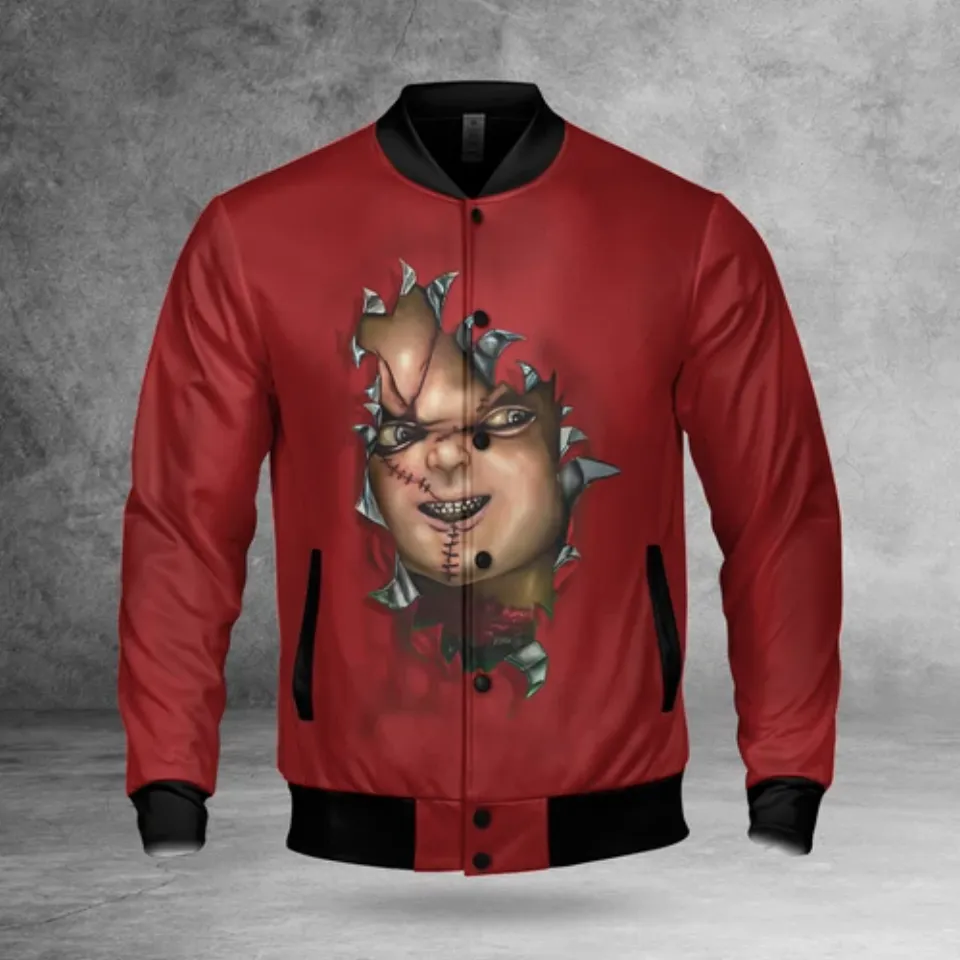 Chucky Doll Horror Killer Wanna Play Chucky Cracking Red Themed Jacket