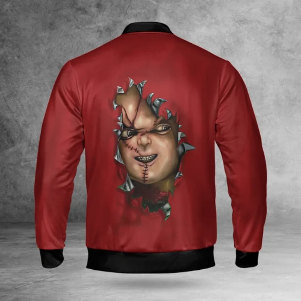 Chucky Doll Horror Killer Wanna Play Chucky Cracking Red Themed Jacket