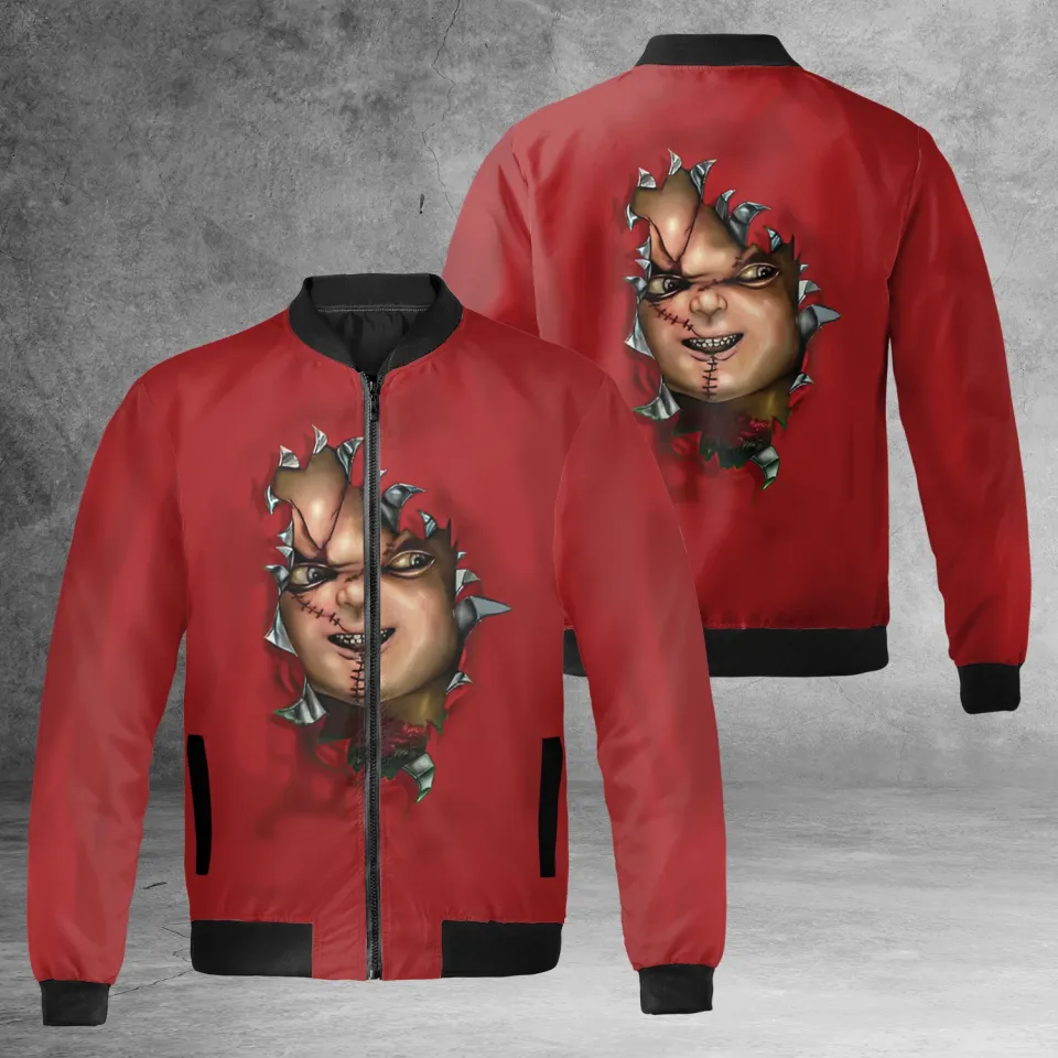 Chucky Doll Horror Killer Wanna Play Chucky Cracking Red Themed Jacket
