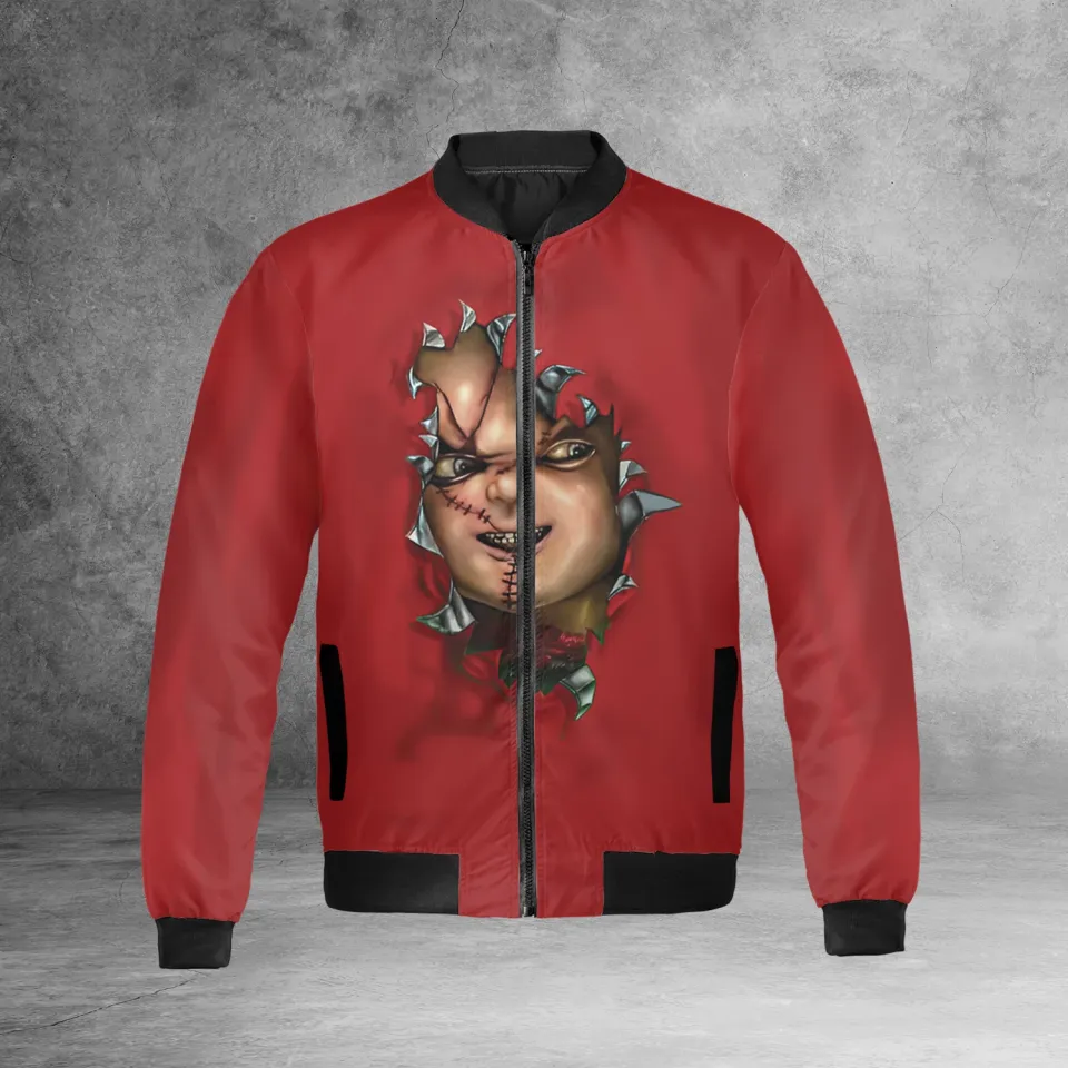 Chucky Doll Horror Killer Wanna Play Chucky Cracking Red Themed Jacket