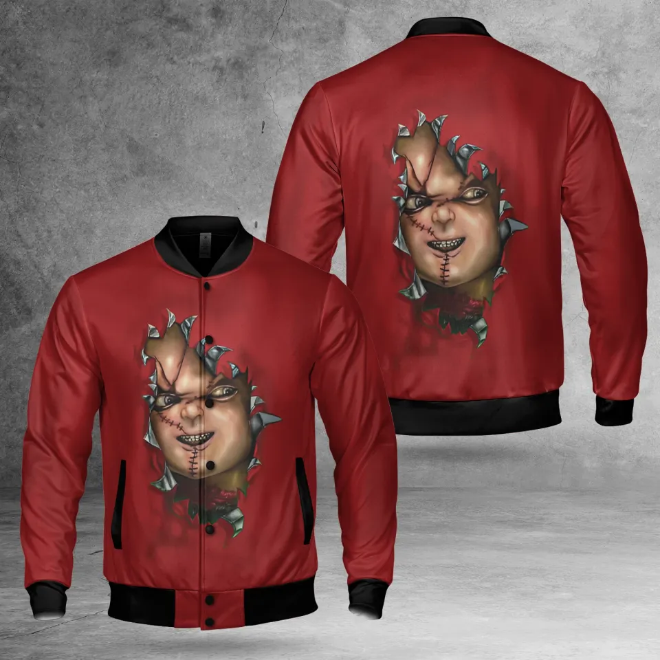 Chucky Doll Horror Killer Wanna Play Chucky Cracking Red Themed Jacket