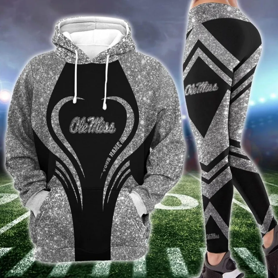 Personalized Ole Miss Football Hoodie Leggings, Game Day Football 3D Hoodie Leggings