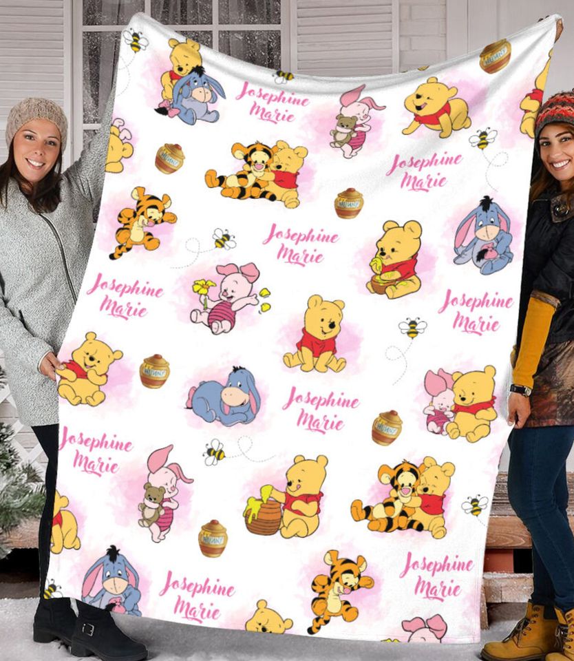 Personalized Winnie Movie The Pooh and Friends Fleece Blanket Pooh Bear Blanket Custom Tigger Piglet Eeyore Blanket Cartoon Pooh Fleece