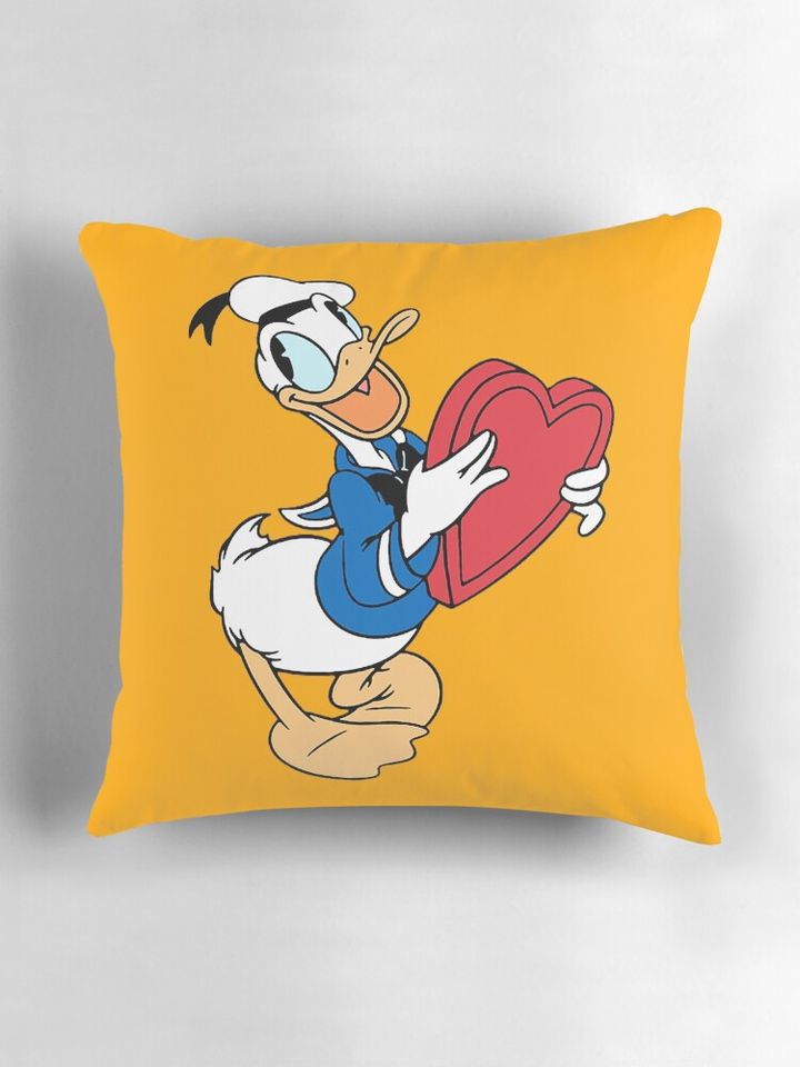 Donald Duck Holding Heart In Valentines Day Pillow