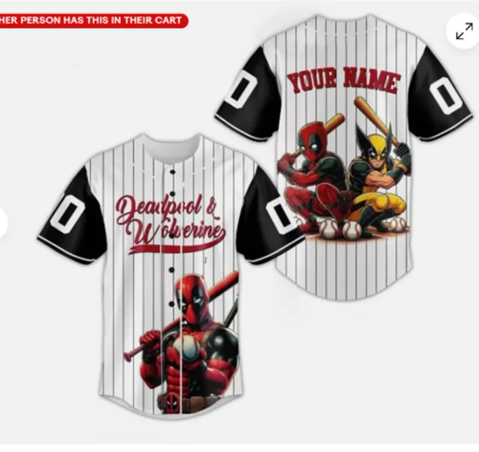 Personalized Deadpool Wolverine Playing Baseball Game 3D Baseball Jersey Shirt