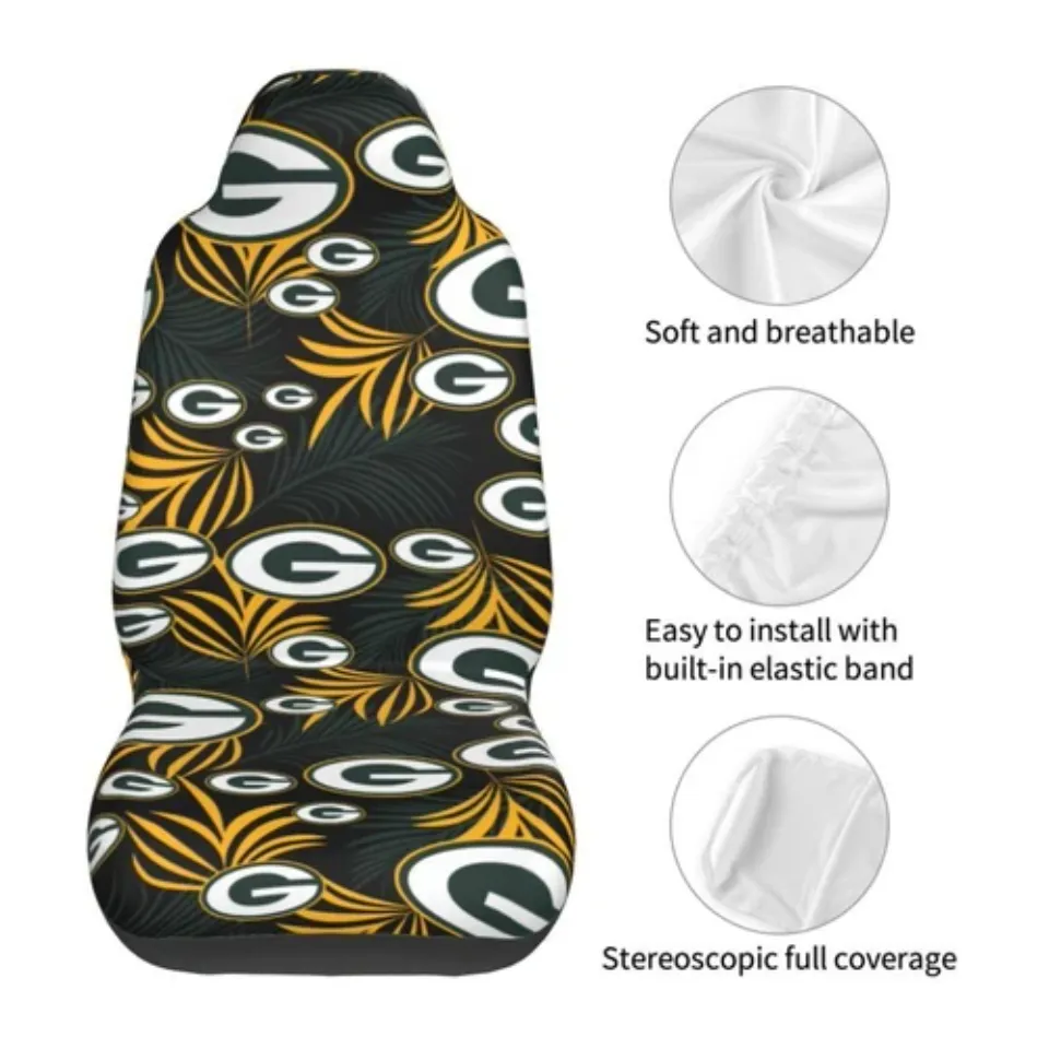 2pcs Green Bay Packers Elastic Car Seat Covers Printed Seat Cover Universal