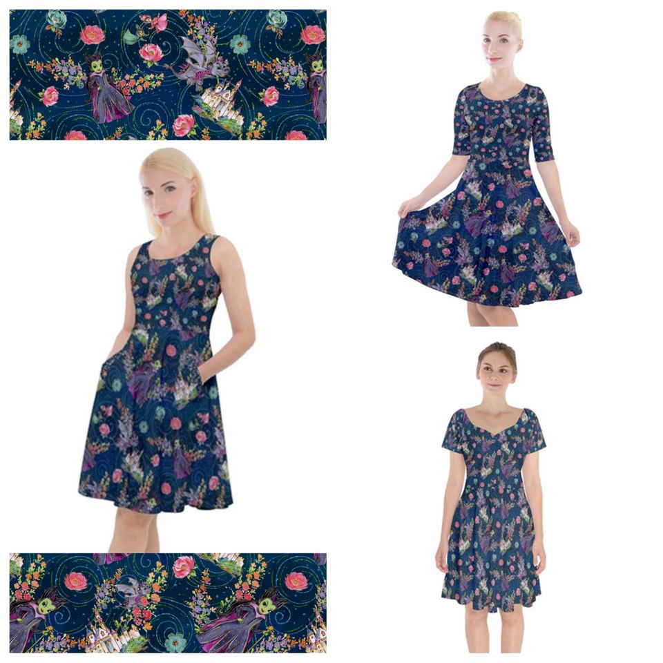 Maleficent inspired cute print skater dress-  plus size