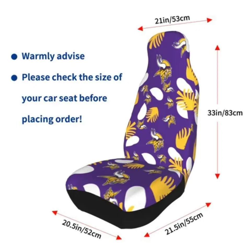 2pcs Minnesota Vikings Elastic Car Seat Covers Car Front Rear Protectors Decor