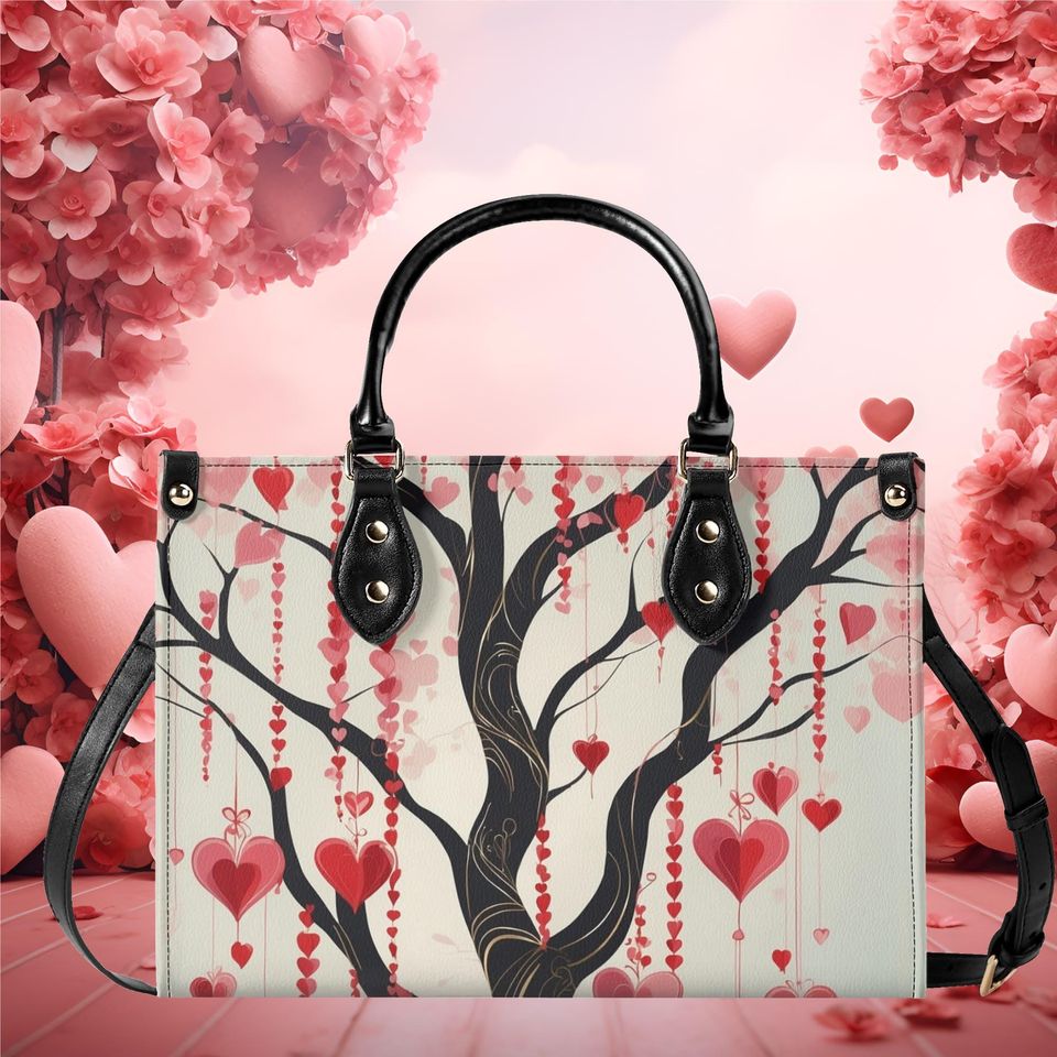 Luxury Women vegan leather Handbag tote beautiful Valentines day Holiday season tree of hearts design
