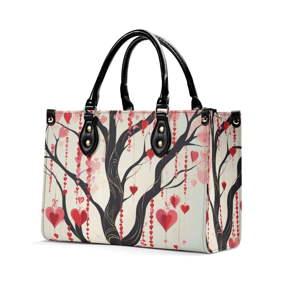 Luxury Women vegan leather Handbag tote beautiful Valentines day Holiday season tree of hearts design